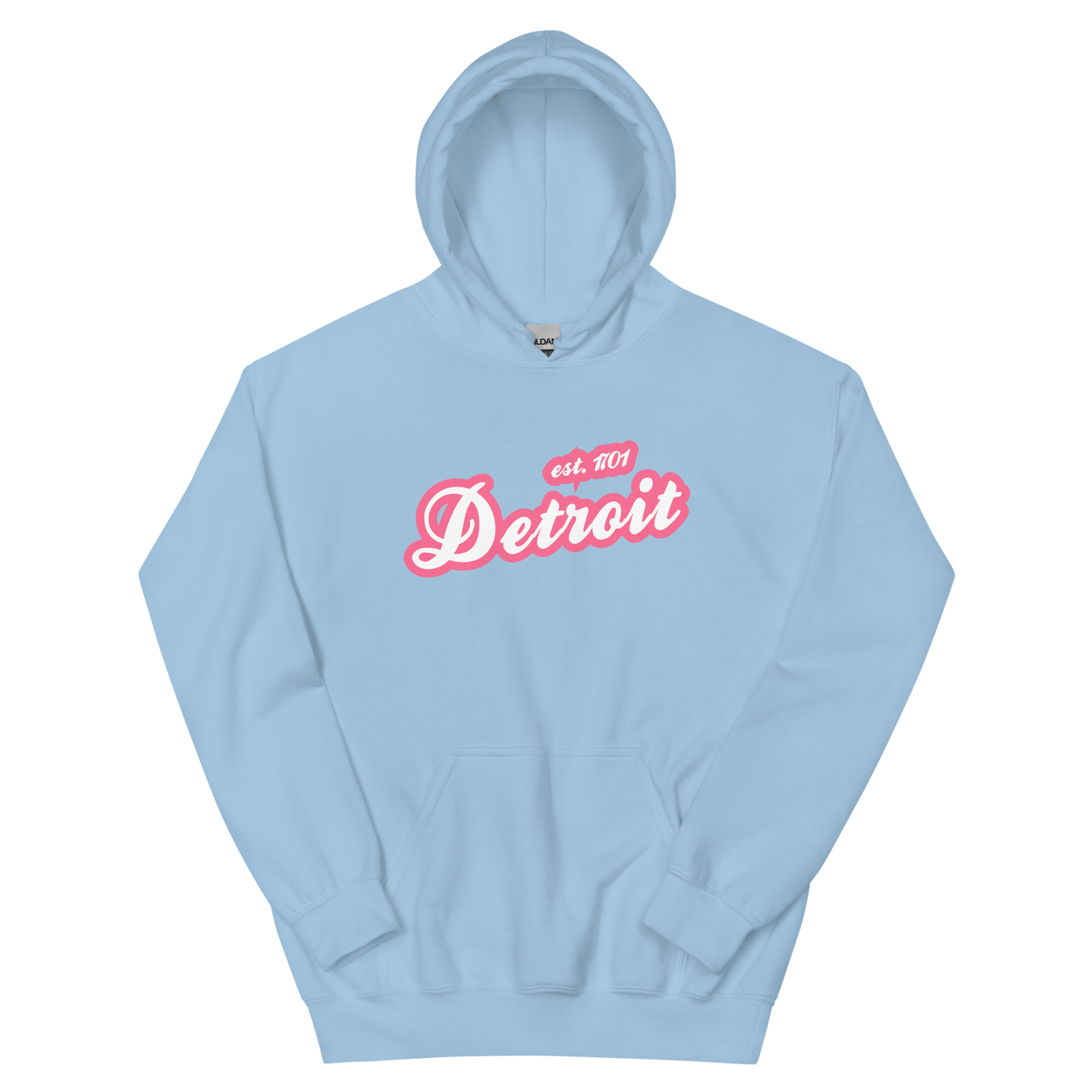 'Detroit EST. 1701' Hoodie (Rhodochrosite Pink Script Font) | Unisex Standard