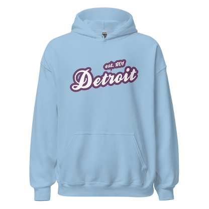 'Detroit EST. 1701' Hoodie (Plum Script Font) | Unisex Standard