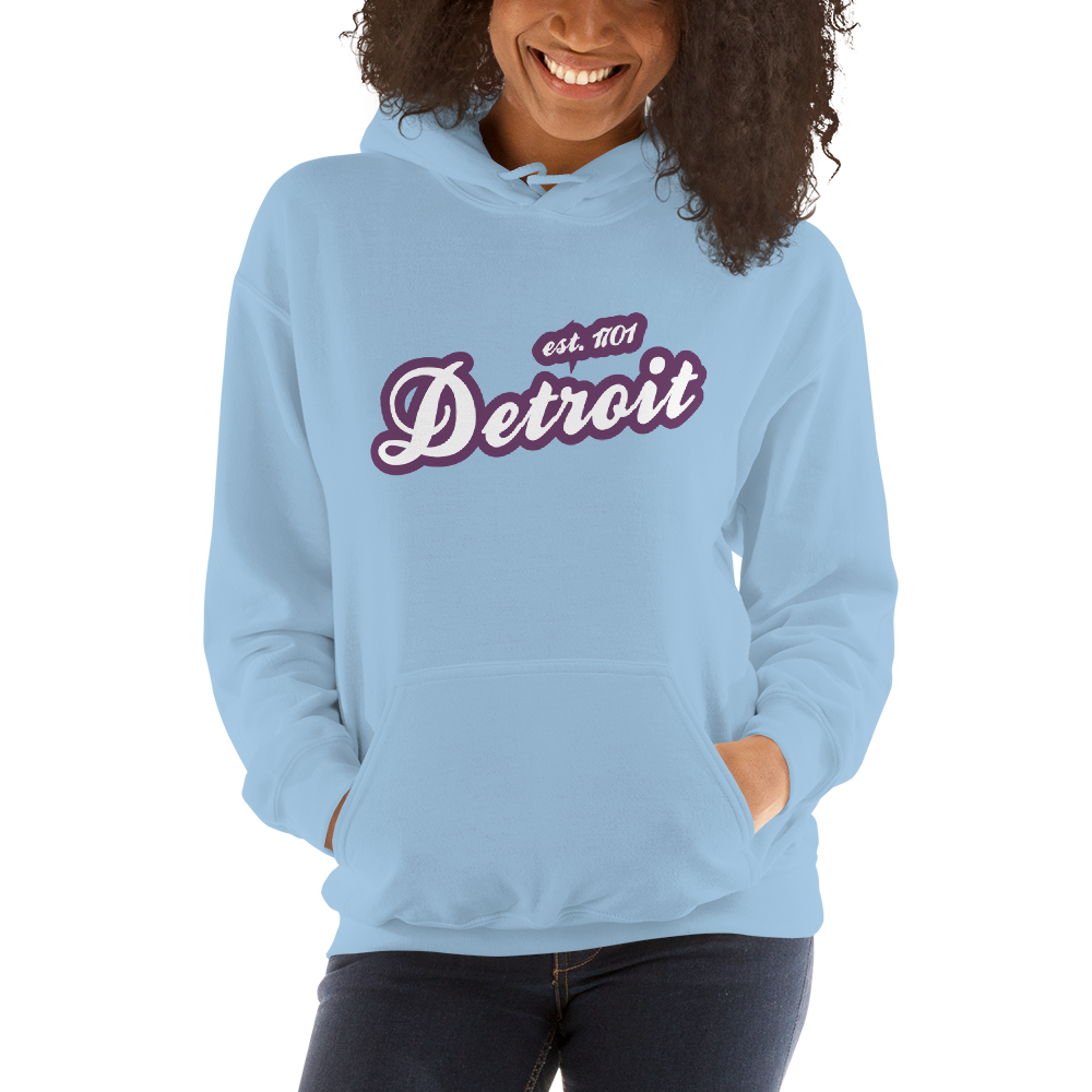 'Detroit EST. 1701' Hoodie (Plum Script Font) | Unisex Standard