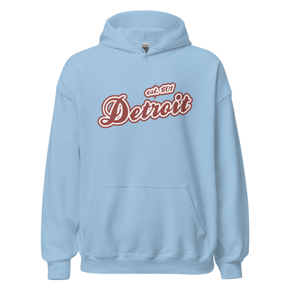 'Detroit EST. 1701' Hoodie (Ore Dock Red Script Font) | Unisex Standard