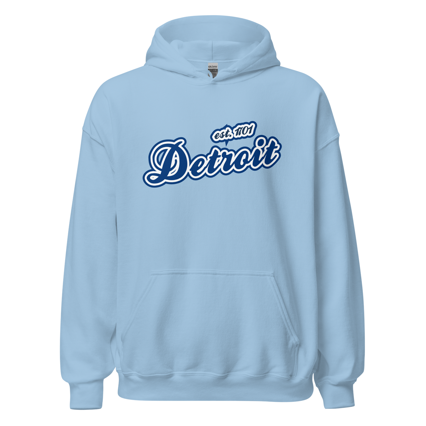 'Detroit EST. 1701' Hoodie (Dearborn Blue Script Font) | Unisex Standard