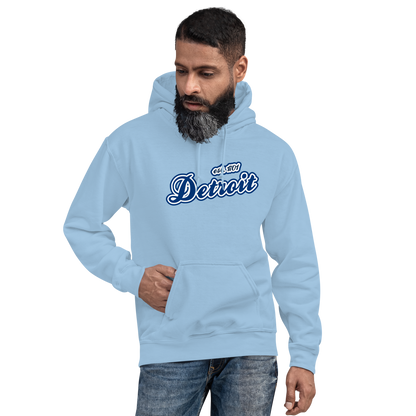 'Detroit EST. 1701' Hoodie (Dearborn Blue Script Font) | Unisex Standard