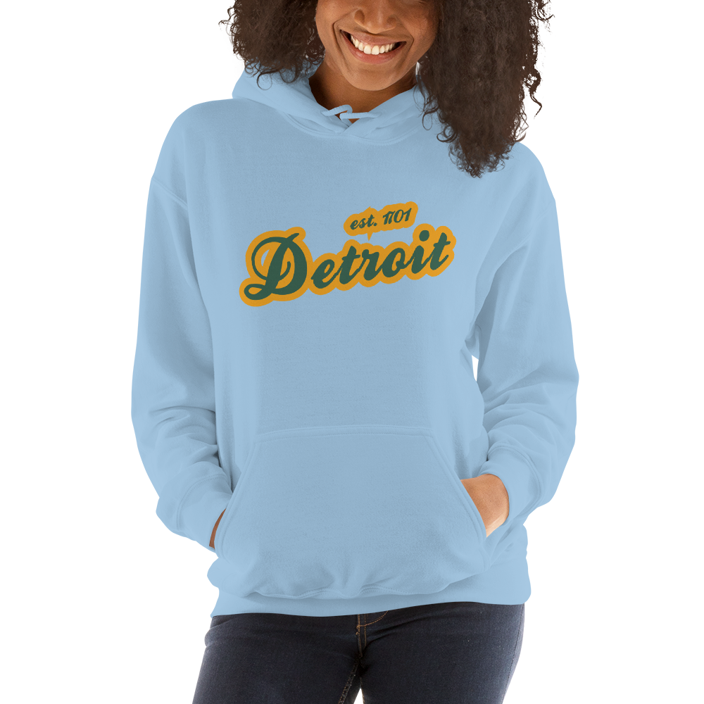 'Detroit EST. 1701' Hoodie (Ginger Ale Green Script Font) | Unisex Standard