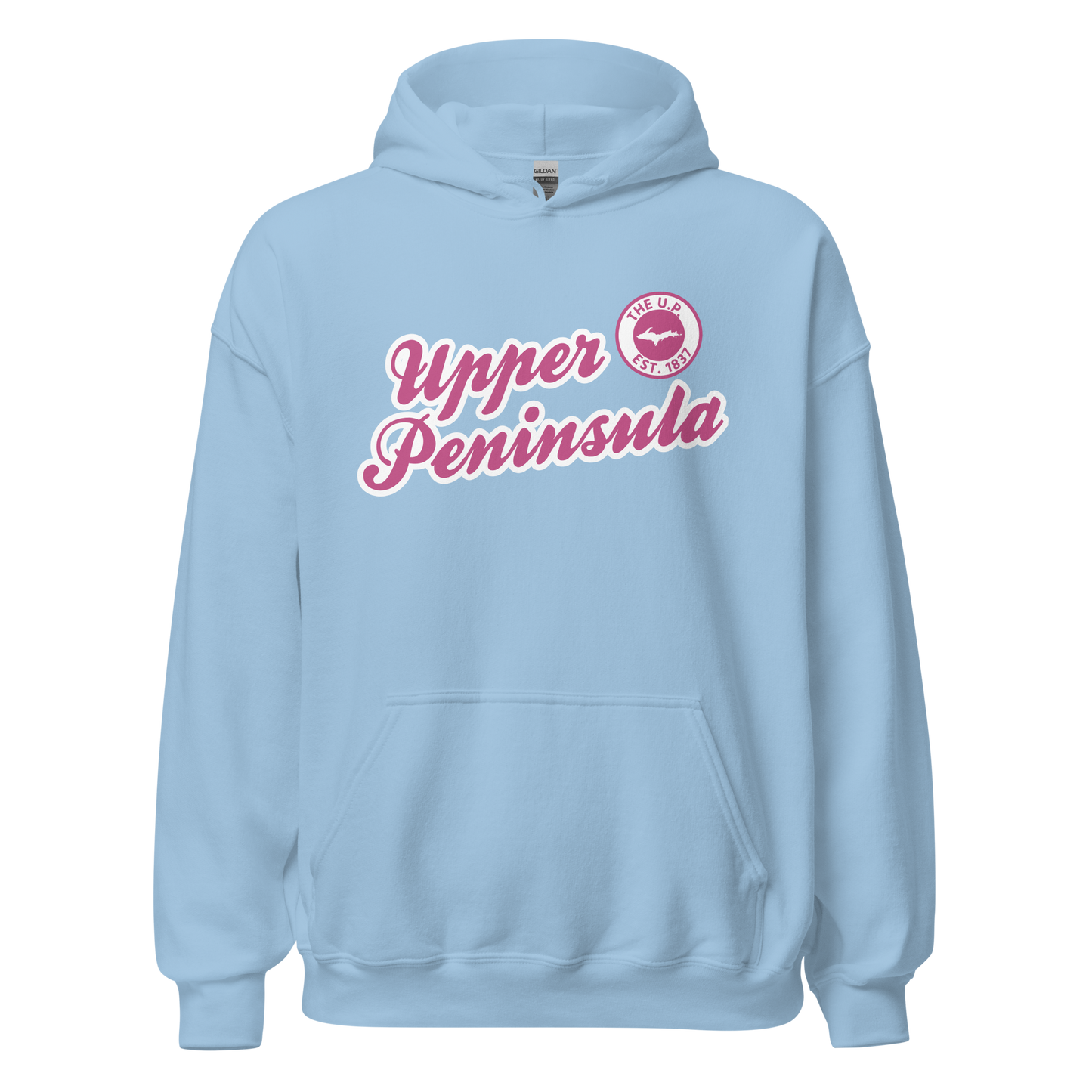 'Upper Peninsula EST. 1837' Hoodie (Apple Blossom Pink Script Font) | Unisex Standard