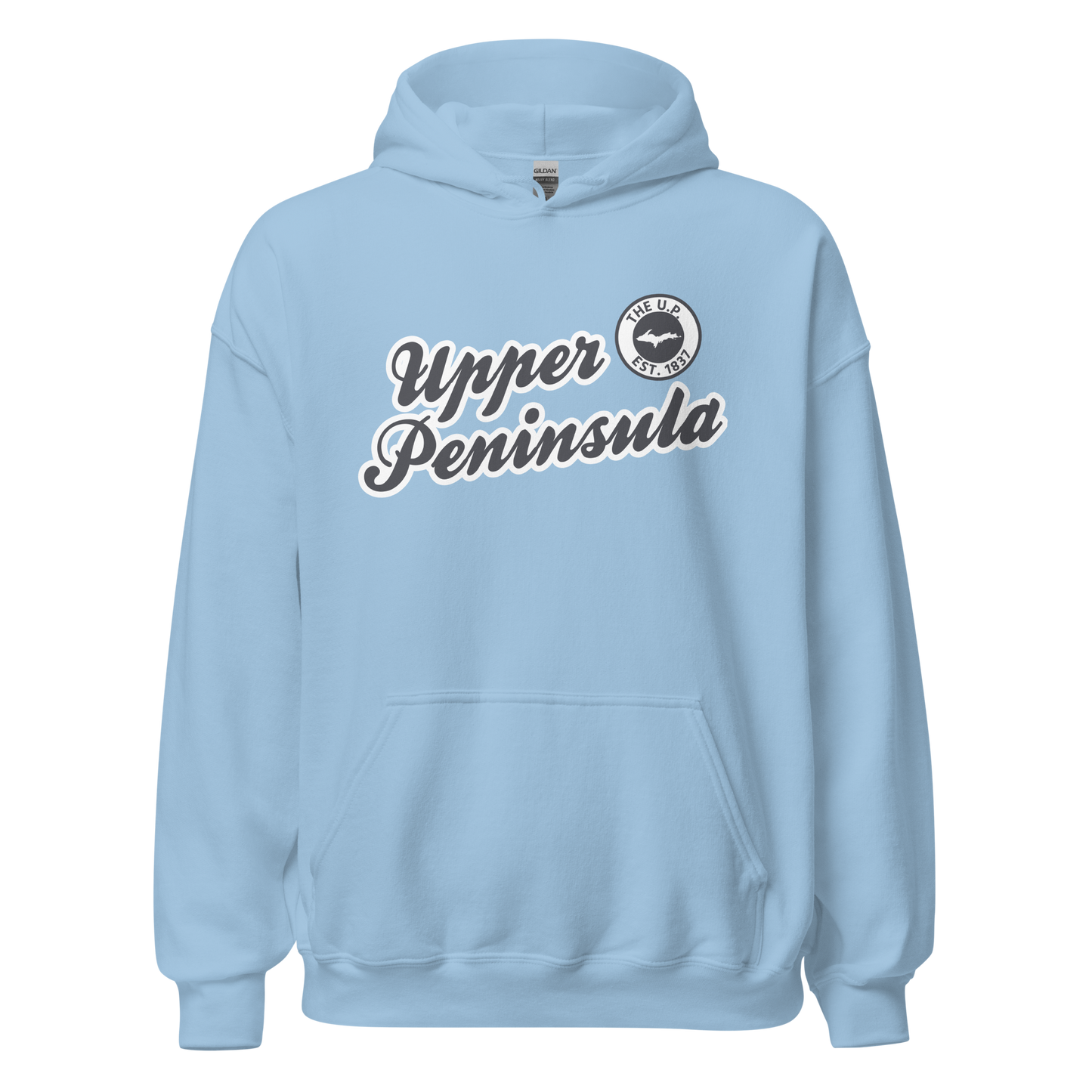 'Upper Peninsula EST. 1837' Hoodie (Iron Ore Grey Script Font) | Unisex Standard