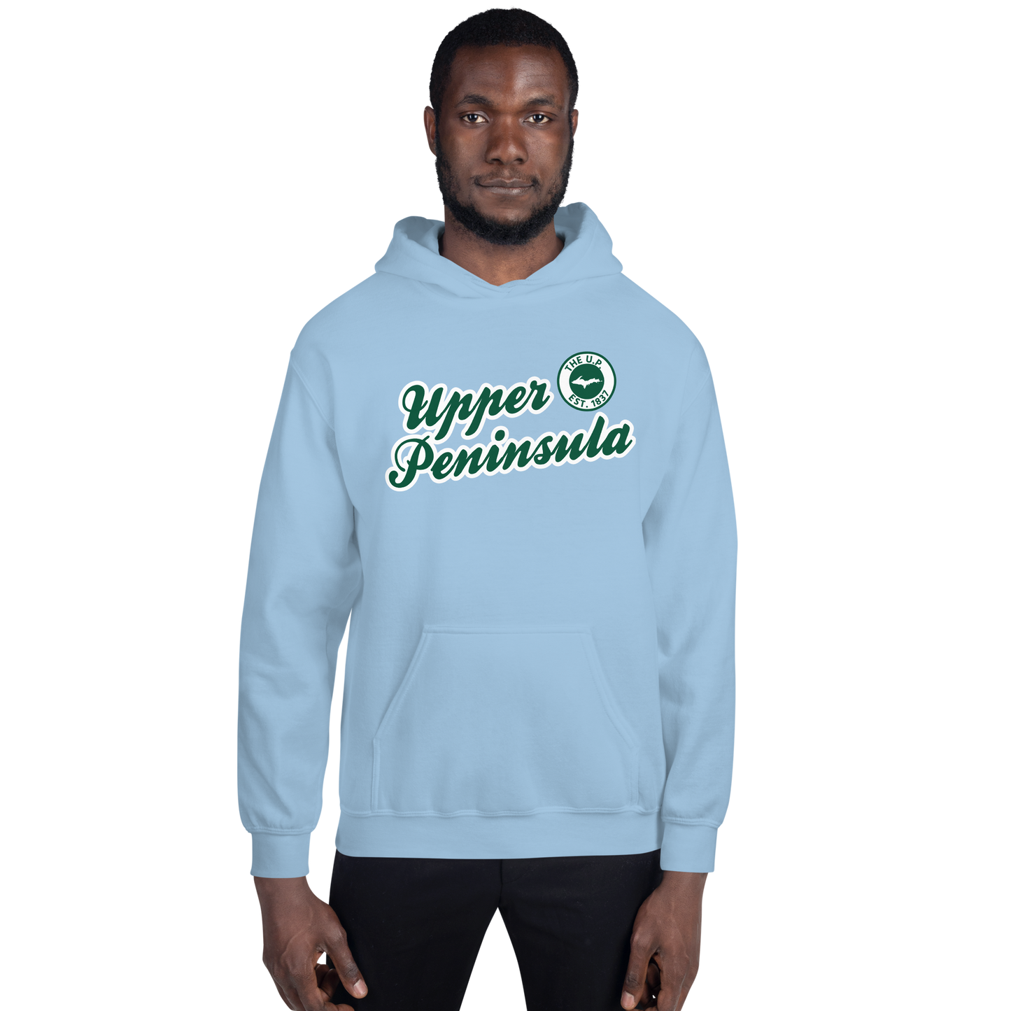 'Upper Peninsula EST. 1837' Hoodie (Superior Green Script Font) | Unisex Standard