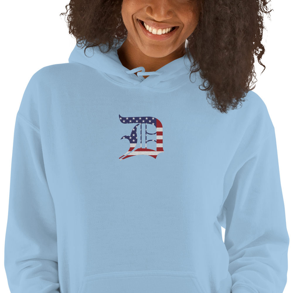 Detroit 'Old English D' Hoodie (Patriotic Edition) | Unisex Standard - Emb.