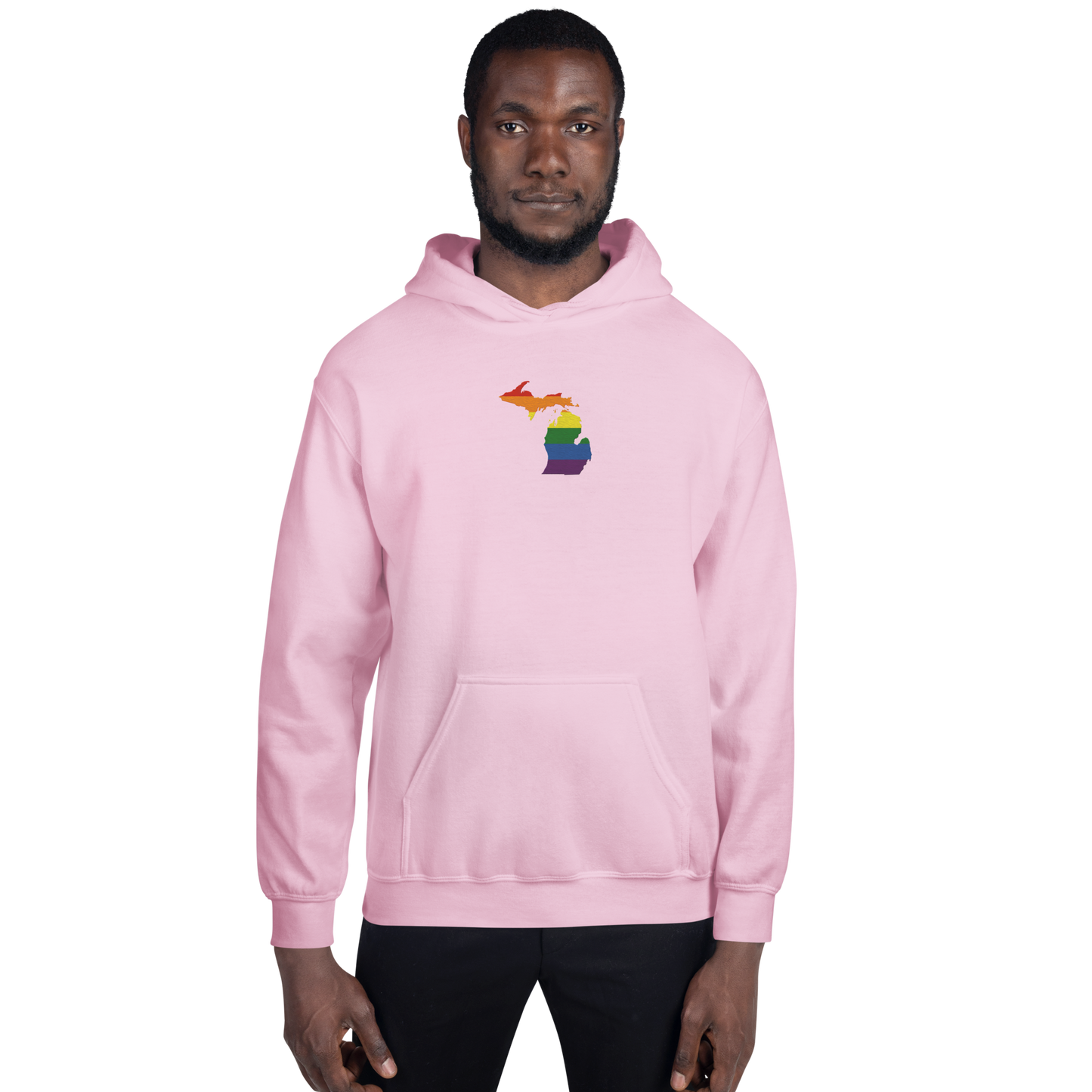 Michigan Hoodie (w/ MI Rainbow Pride Flag) | Unisex Standard - Emb.