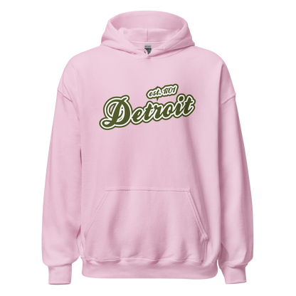 'Detroit EST. 1701' Hoodie (Army Green Script Font) | Unisex Standard