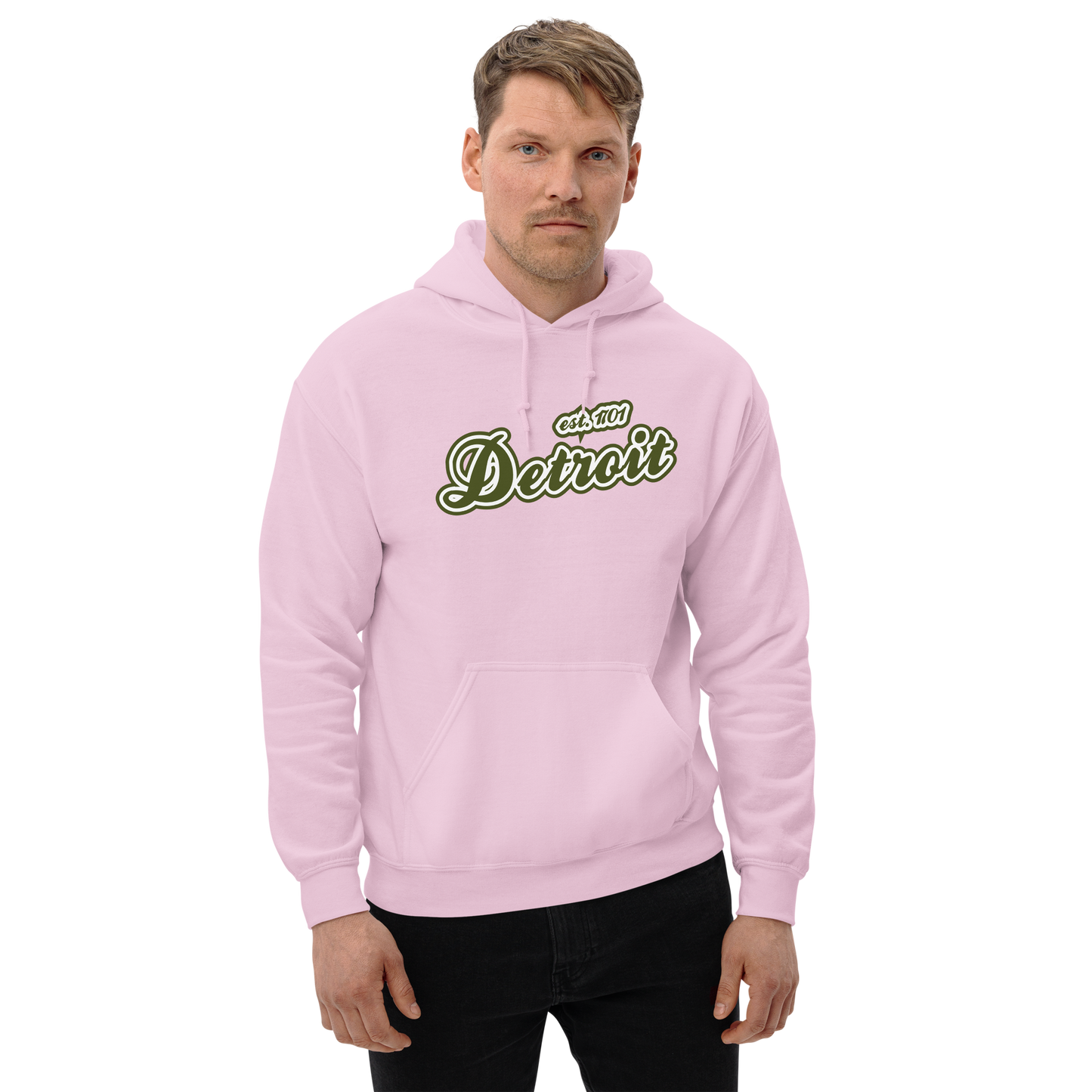 'Detroit EST. 1701' Hoodie (Army Green Script Font) | Unisex Standard