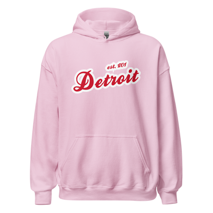 'Detroit EST. 1701' Hoodie (Aliform Red Script Font) | Unisex Standard