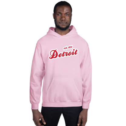 'Detroit EST. 1701' Hoodie (Aliform Red Script Font) | Unisex Standard