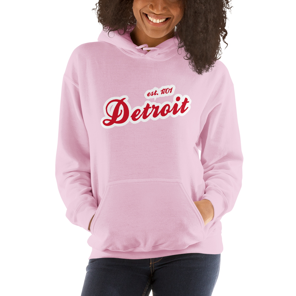 'Detroit EST. 1701' Hoodie (Aliform Red Script Font) | Unisex Standard