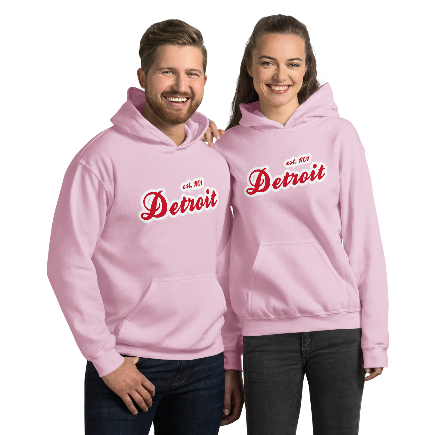 'Detroit EST. 1701' Hoodie (Aliform Red Script Font) | Unisex Standard