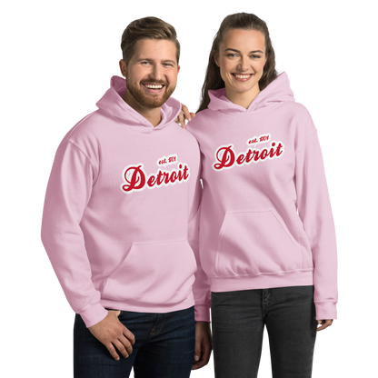 'Detroit EST. 1701' Hoodie (Aliform Red Script Font) | Unisex Standard