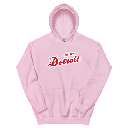 'Detroit EST. 1701' Hoodie (Aliform Red Script Font) | Unisex Standard