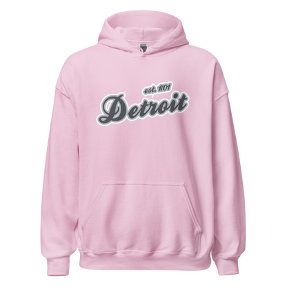 'Detroit EST. 1701' Hoodie (Iron Ore Grey Script Font) | Unisex Standard