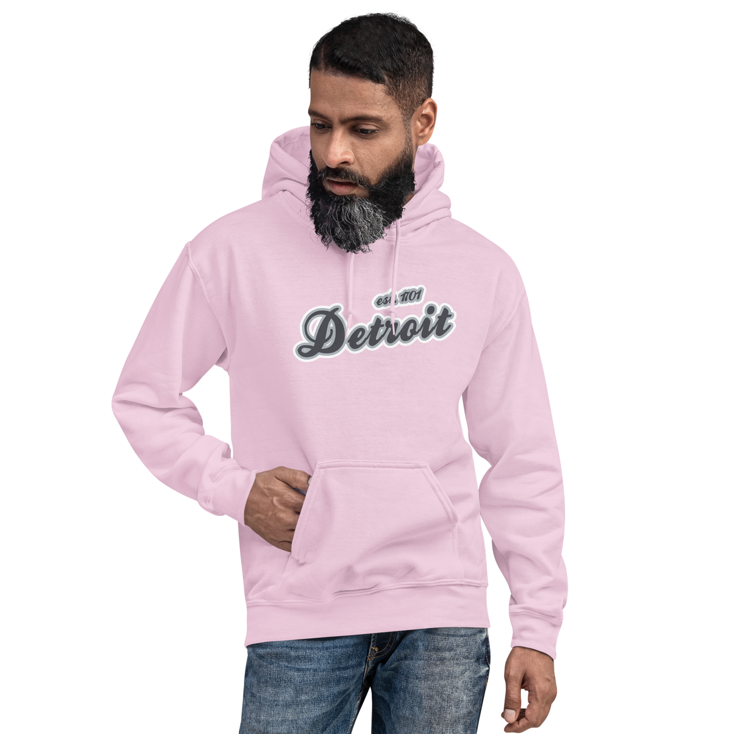 'Detroit EST. 1701' Hoodie (Iron Ore Grey Script Font) | Unisex Standard