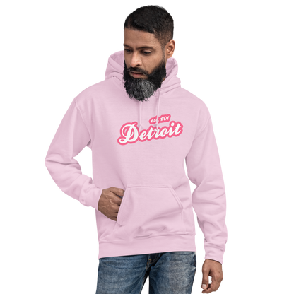 'Detroit EST. 1701' Hoodie (Rhodochrosite Pink Script Font) | Unisex Standard