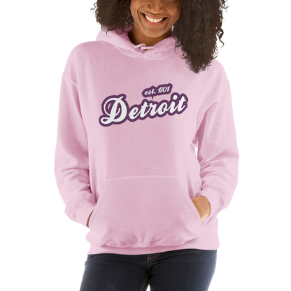 'Detroit EST. 1701' Hoodie (Plum Script Font) | Unisex Standard