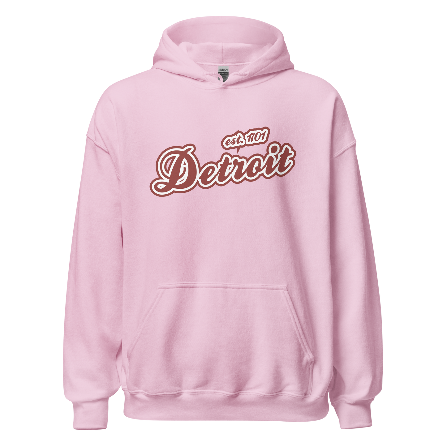 'Detroit EST. 1701' Hoodie (Ore Dock Red Script Font) | Unisex Standard