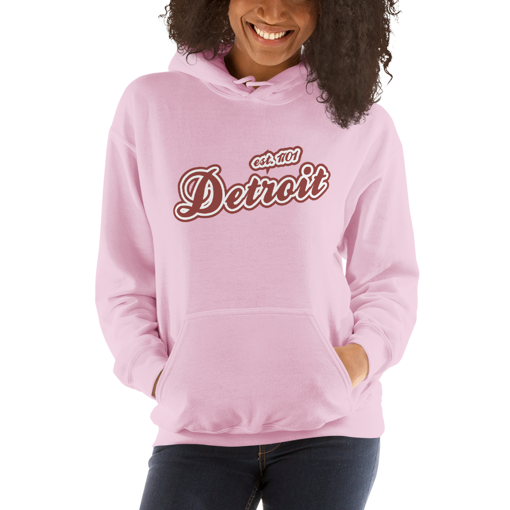 'Detroit EST. 1701' Hoodie (Ore Dock Red Script Font) | Unisex Standard