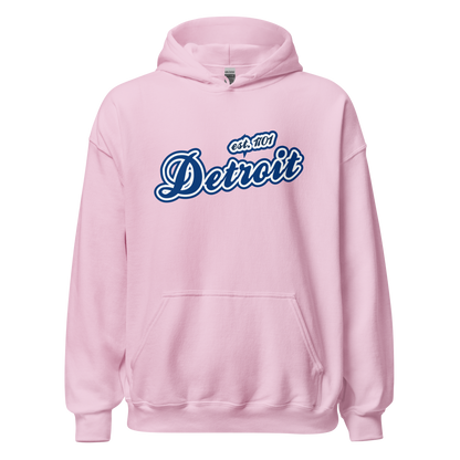 'Detroit EST. 1701' Hoodie (Dearborn Blue Script Font) | Unisex Standard