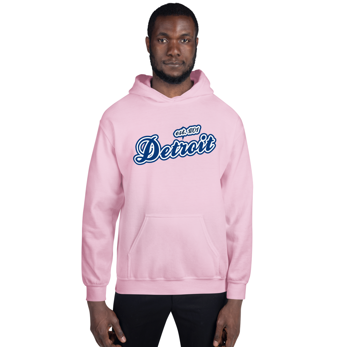 'Detroit EST. 1701' Hoodie (Dearborn Blue Script Font) | Unisex Standard