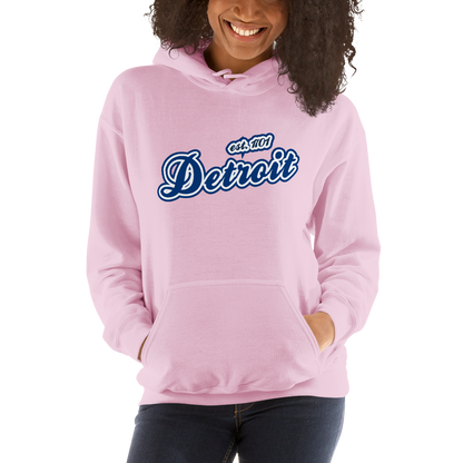 'Detroit EST. 1701' Hoodie (Dearborn Blue Script Font) | Unisex Standard