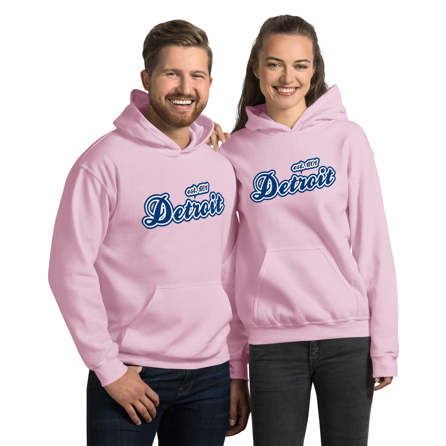 'Detroit EST. 1701' Hoodie (Dearborn Blue Script Font) | Unisex Standard