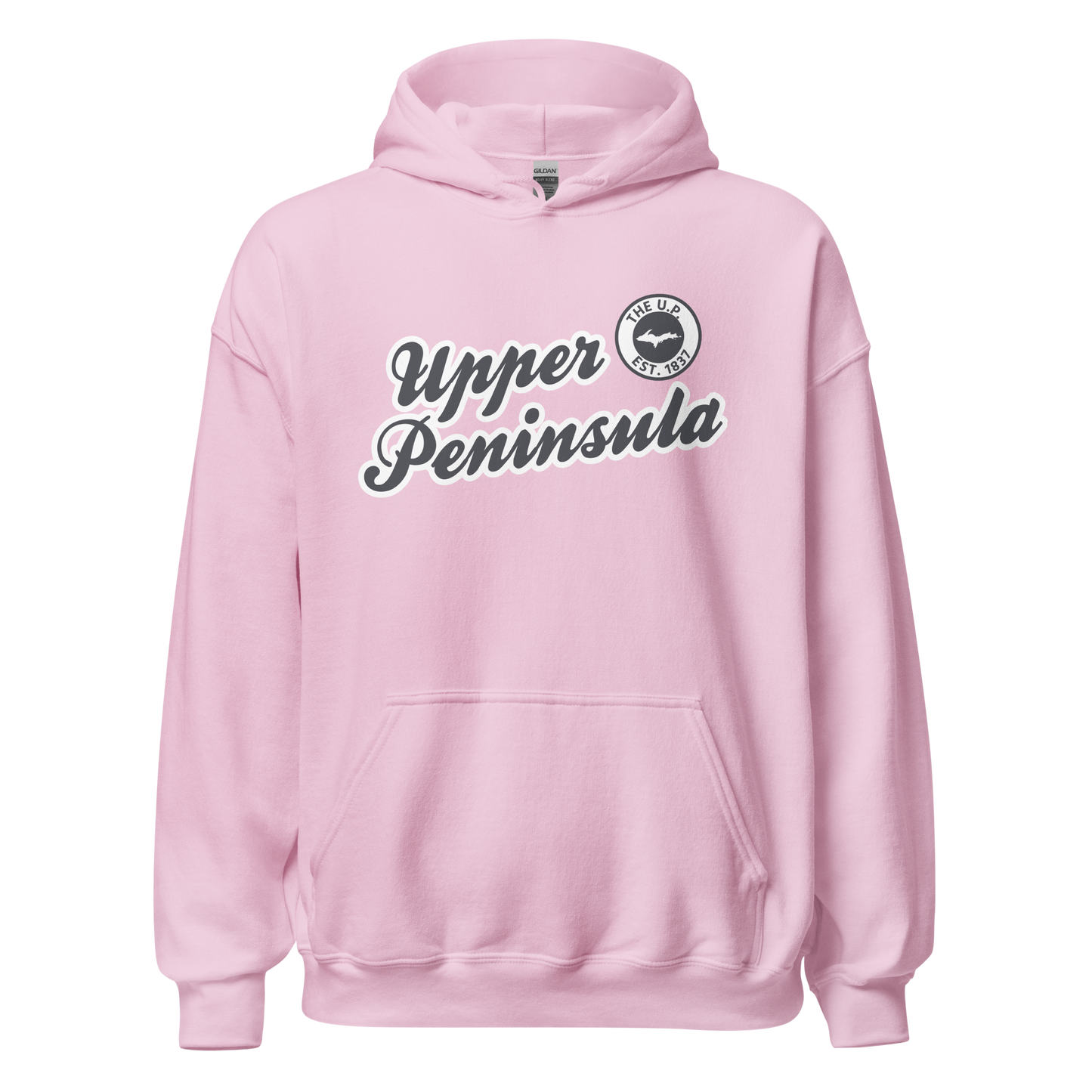 'Upper Peninsula EST. 1837' Hoodie (Iron Ore Grey Script Font) | Unisex Standard