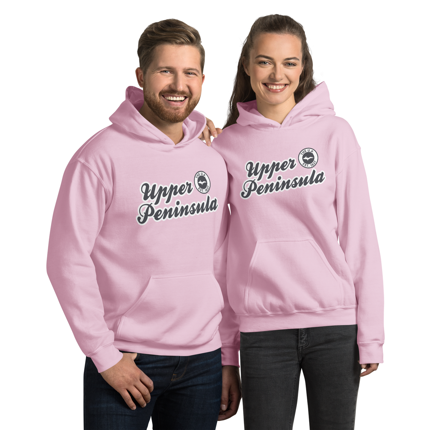 'Upper Peninsula EST. 1837' Hoodie (Iron Ore Grey Script Font) | Unisex Standard