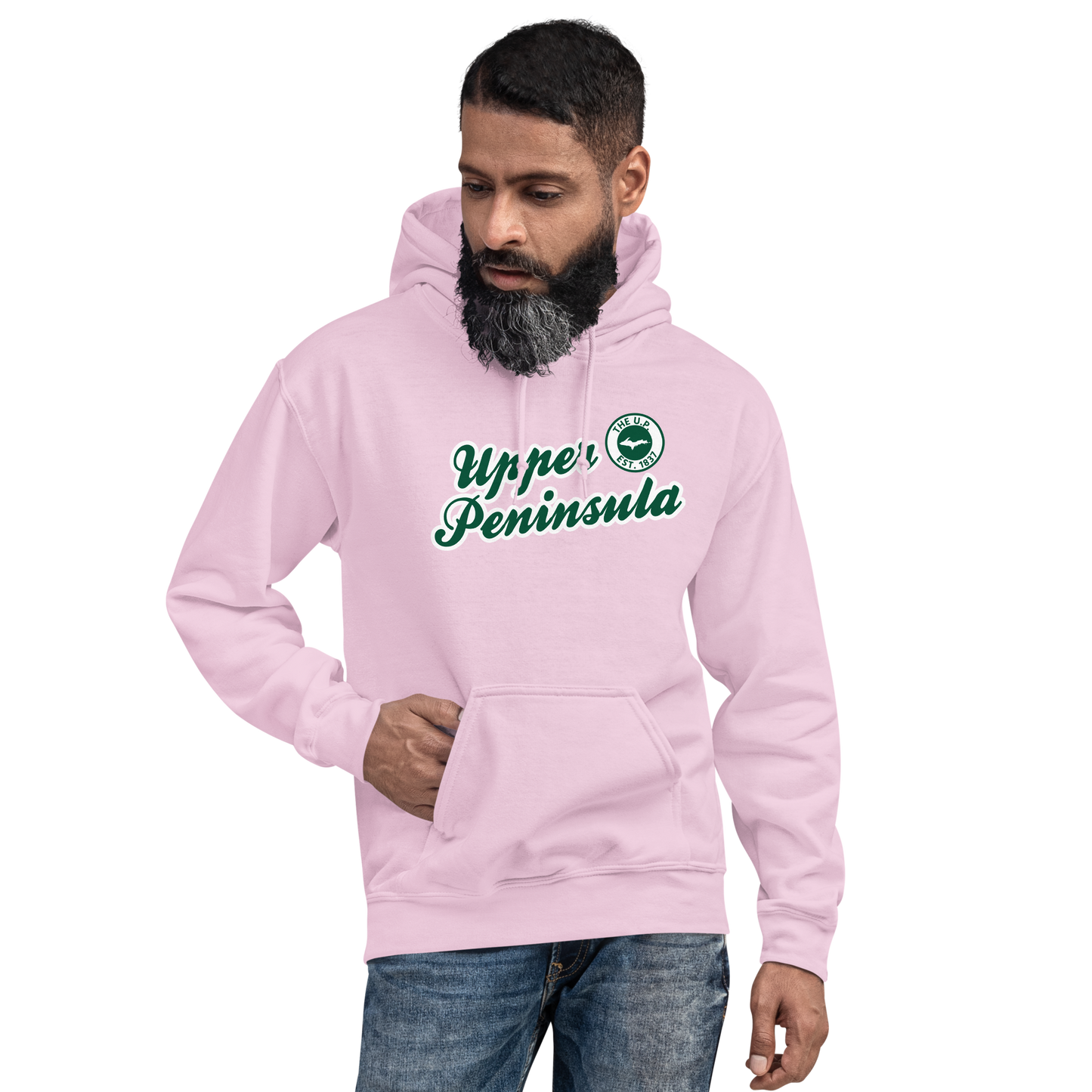 'Upper Peninsula EST. 1837' Hoodie (Superior Green Script Font) | Unisex Standard