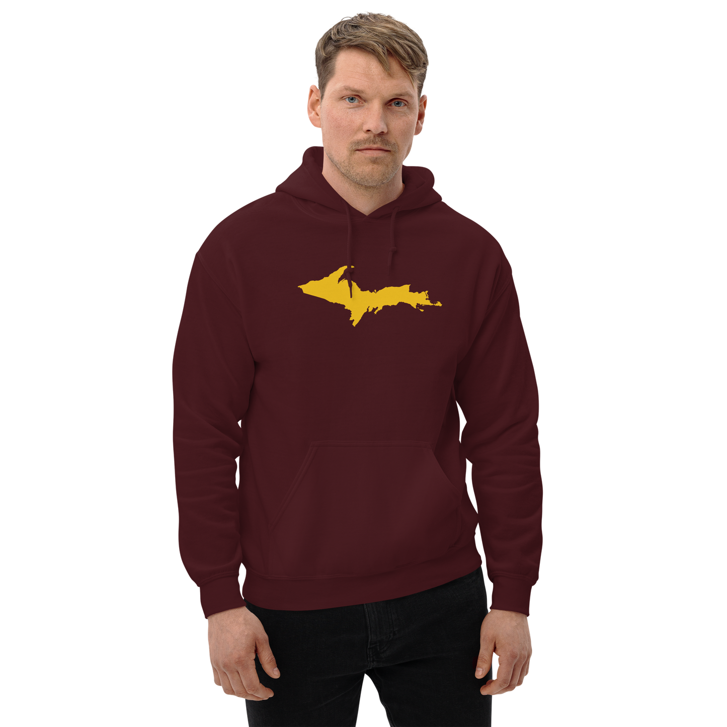 Michigan Upper Peninsula Hoodie (w/ Gold UP Outline) | Unisex Standard