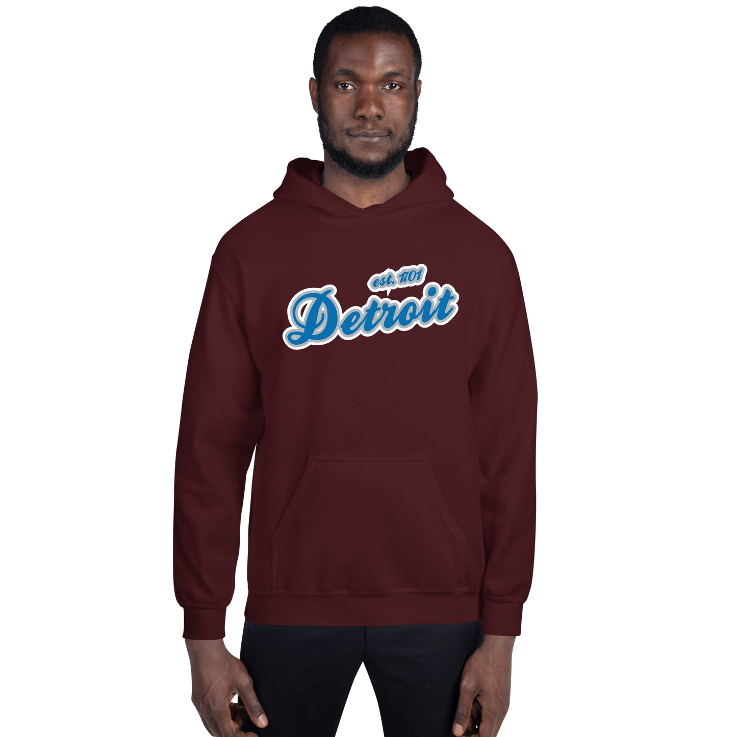 'Detroit EST. 1701' Hoodie (Azure Script Font) | Unisex Standard