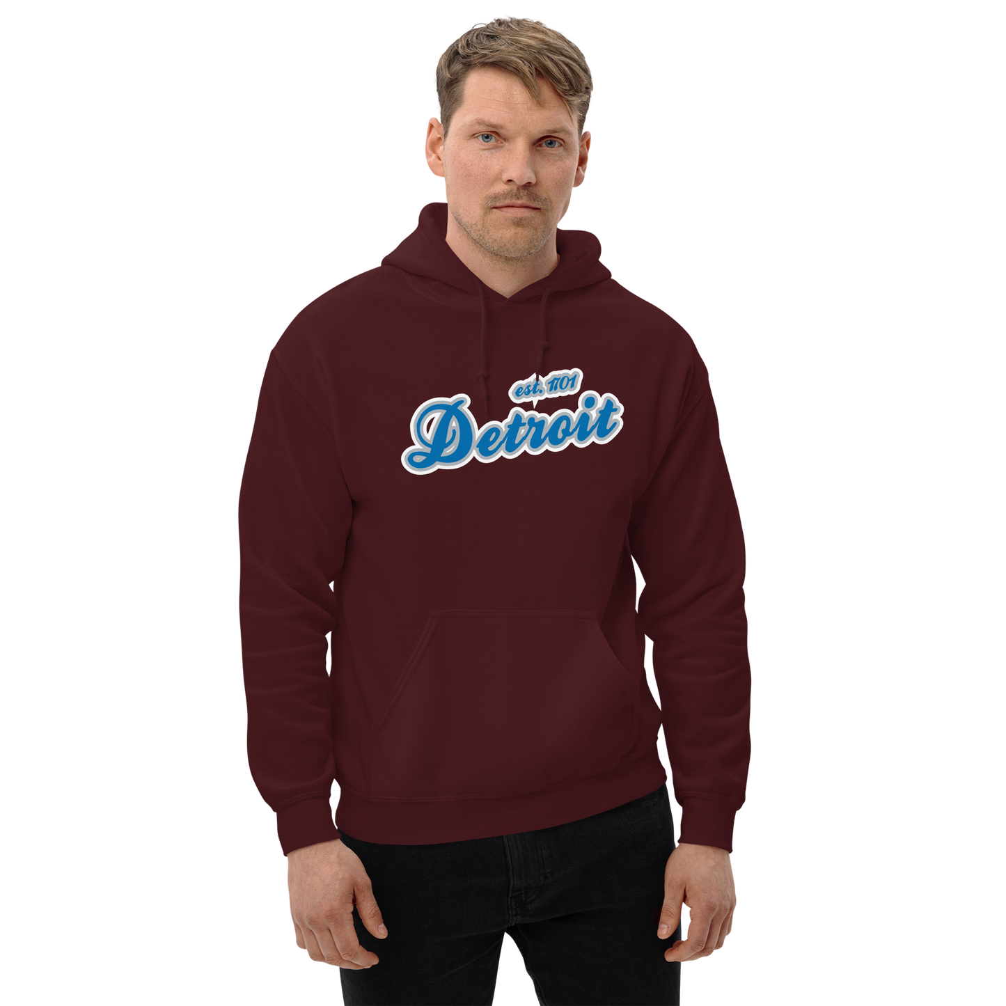 'Detroit EST. 1701' Hoodie (Azure Script Font) | Unisex Standard