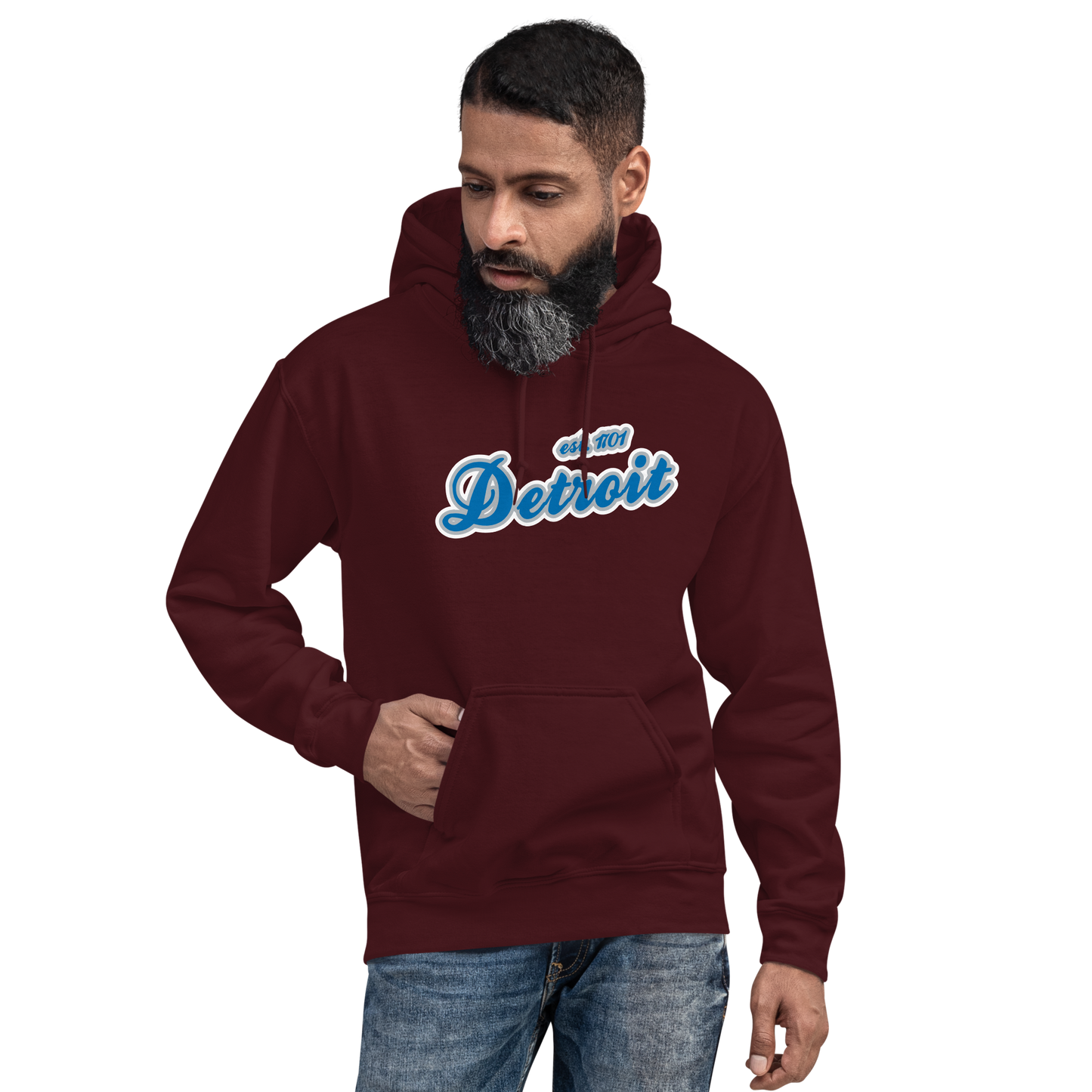 'Detroit EST. 1701' Hoodie (Azure Script Font) | Unisex Standard