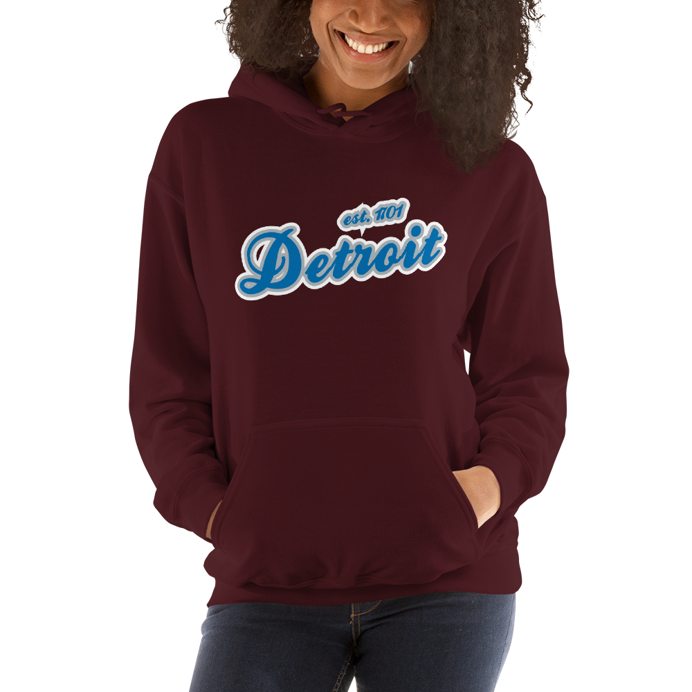 'Detroit EST. 1701' Hoodie (Azure Script Font) | Unisex Standard