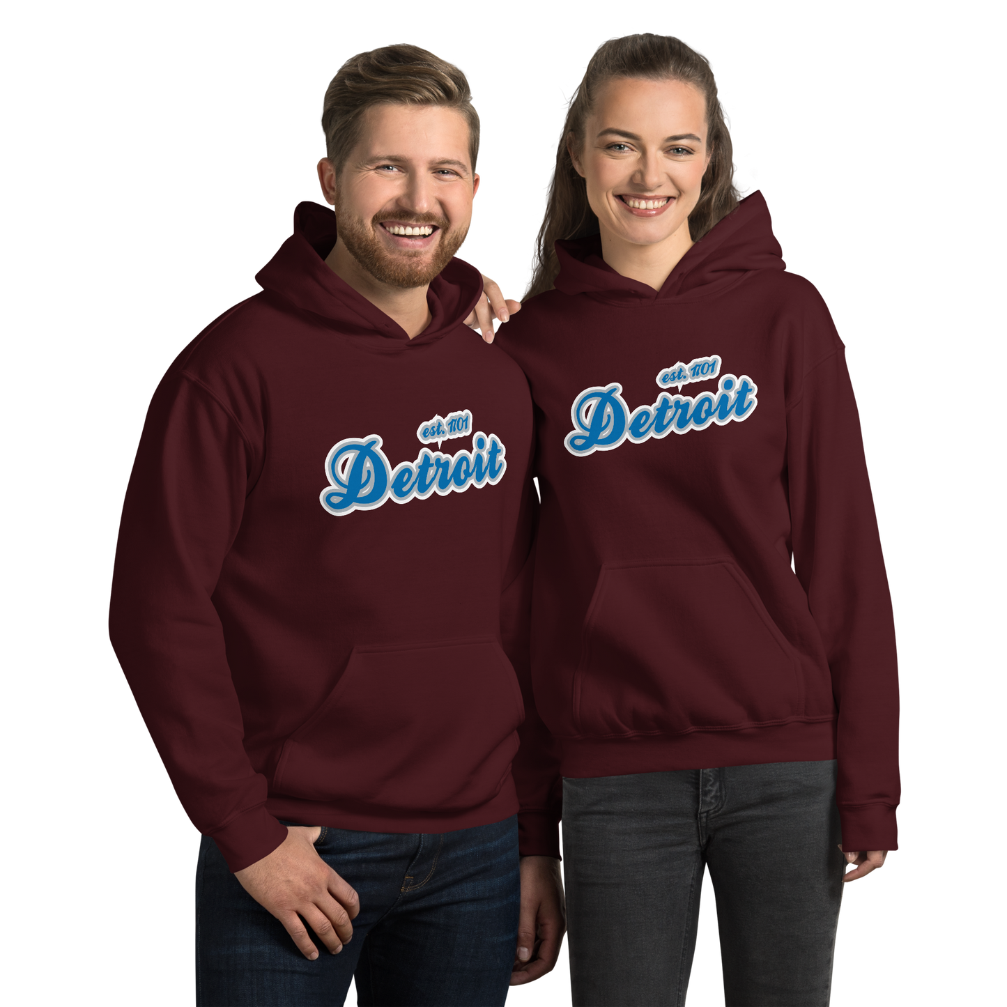 'Detroit EST. 1701' Hoodie (Azure Script Font) | Unisex Standard