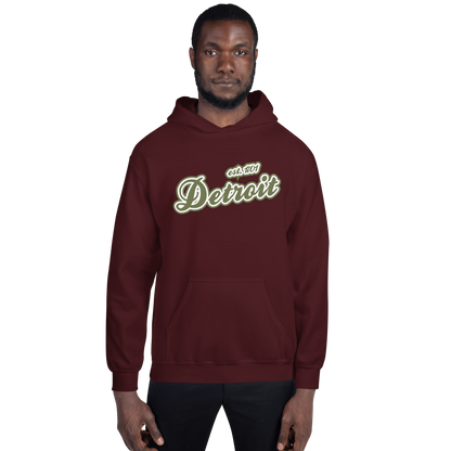 'Detroit EST. 1701' Hoodie (Army Green Script Font) | Unisex Standard