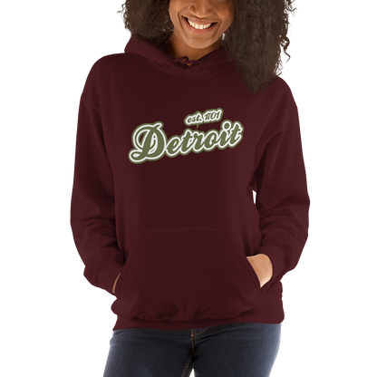 'Detroit EST. 1701' Hoodie (Army Green Script Font) | Unisex Standard