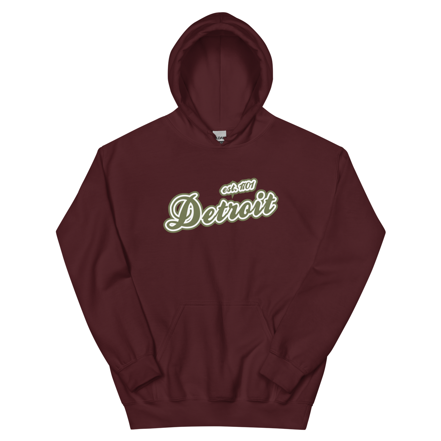 'Detroit EST. 1701' Hoodie (Army Green Script Font) | Unisex Standard