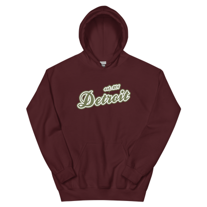 'Detroit EST. 1701' Hoodie (Army Green Script Font) | Unisex Standard