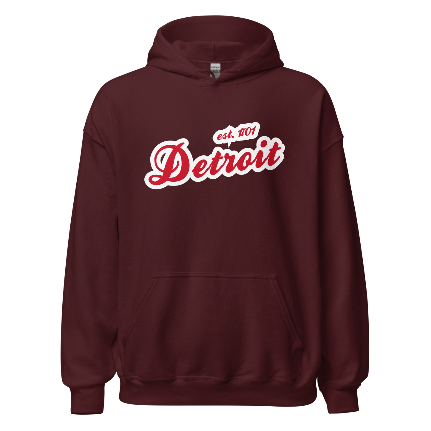 'Detroit EST. 1701' Hoodie (Aliform Red Script Font) | Unisex Standard