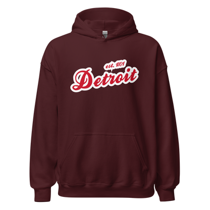 'Detroit EST. 1701' Hoodie (Aliform Red Script Font) | Unisex Standard