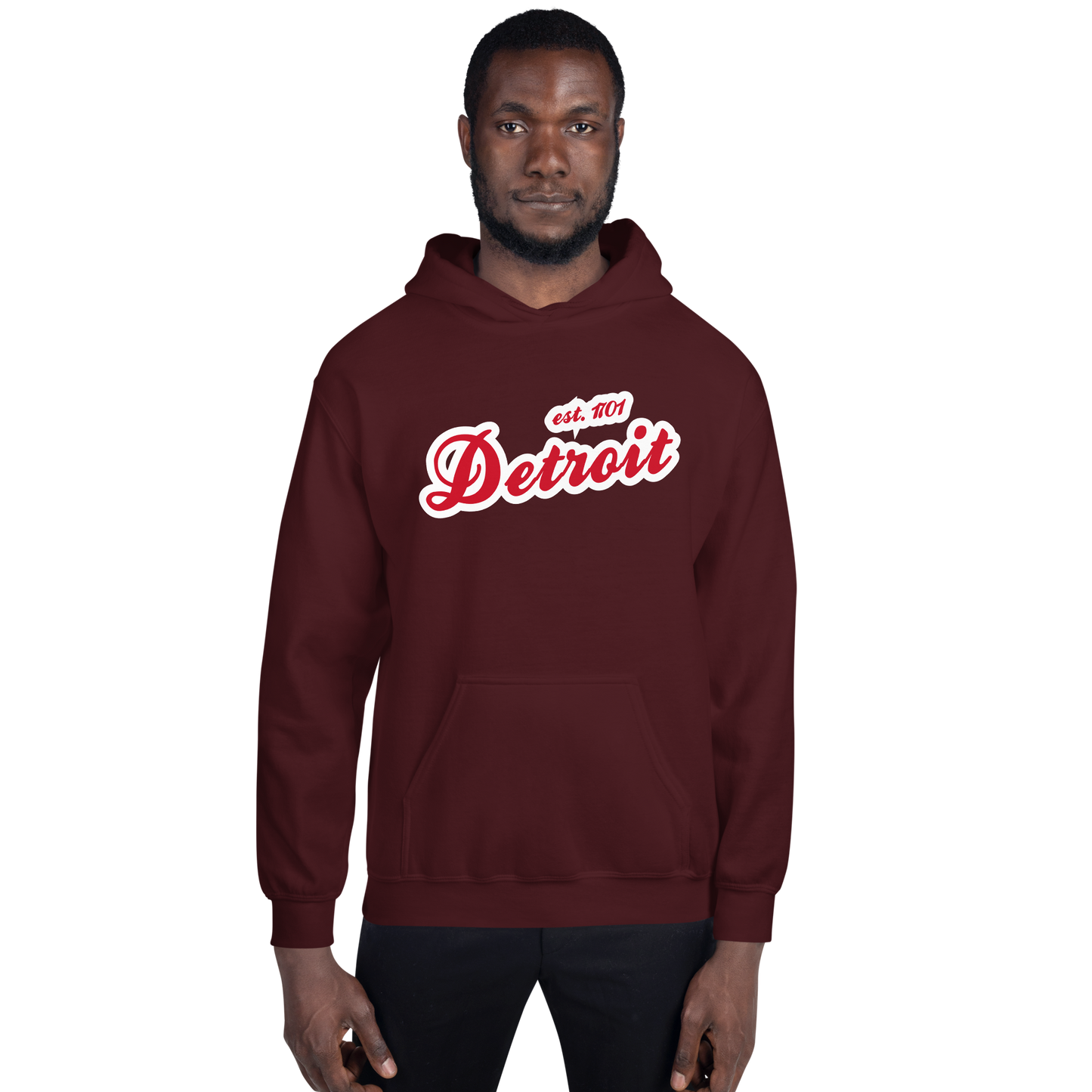 'Detroit EST. 1701' Hoodie (Aliform Red Script Font) | Unisex Standard