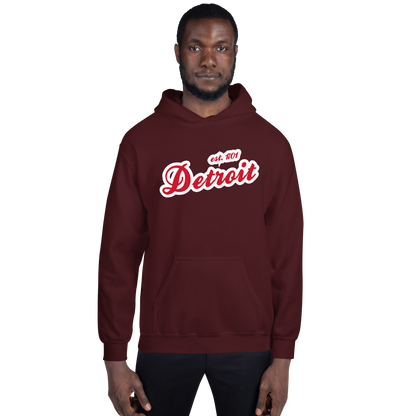 'Detroit EST. 1701' Hoodie (Aliform Red Script Font) | Unisex Standard