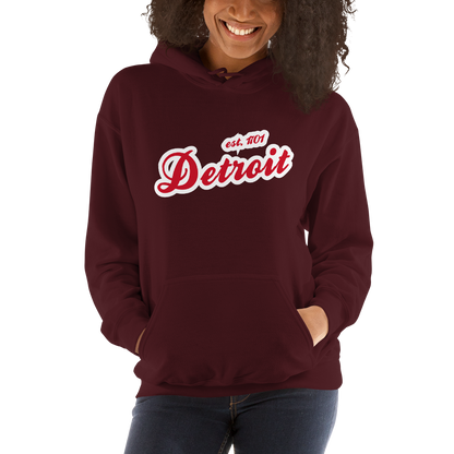 'Detroit EST. 1701' Hoodie (Aliform Red Script Font) | Unisex Standard