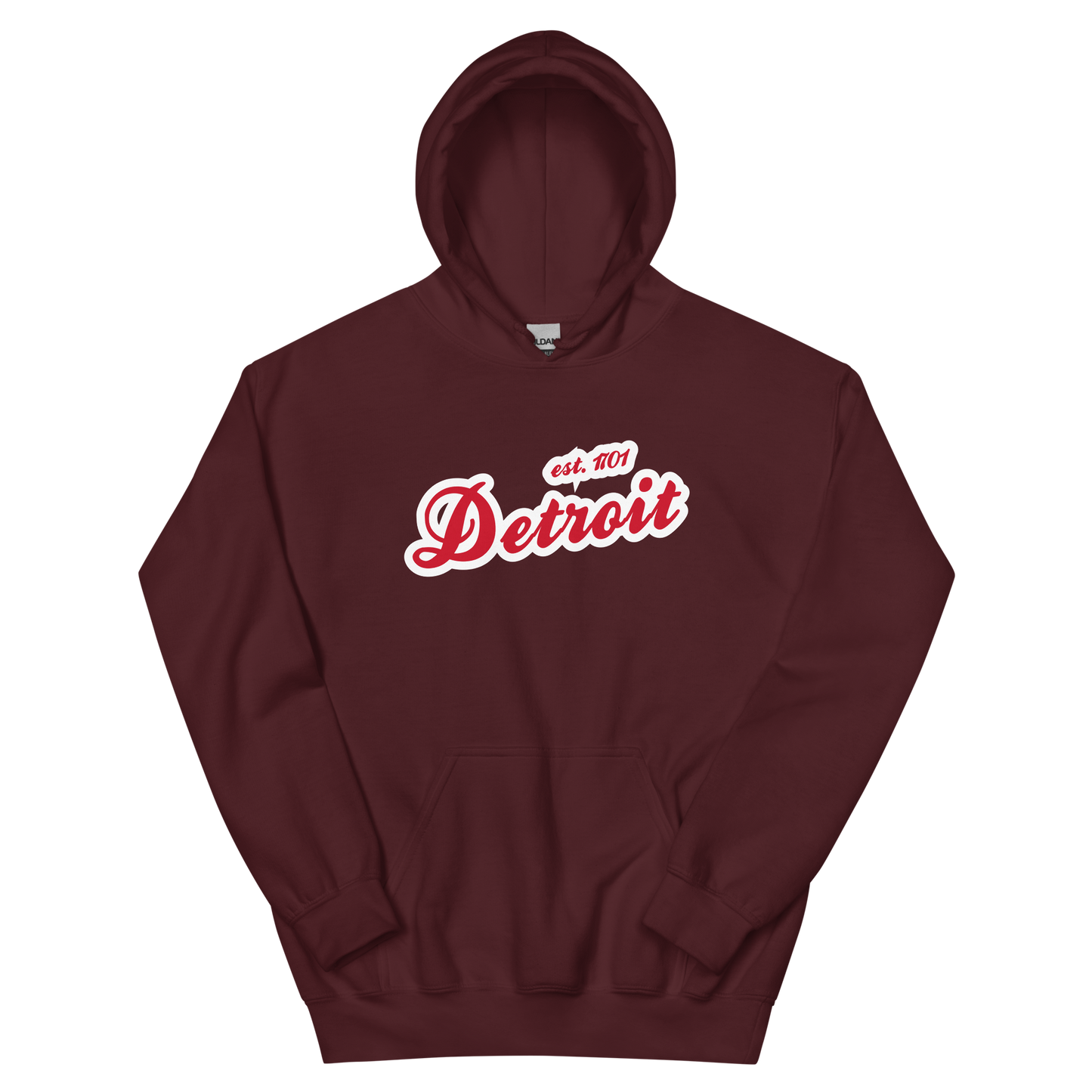 'Detroit EST. 1701' Hoodie (Aliform Red Script Font) | Unisex Standard