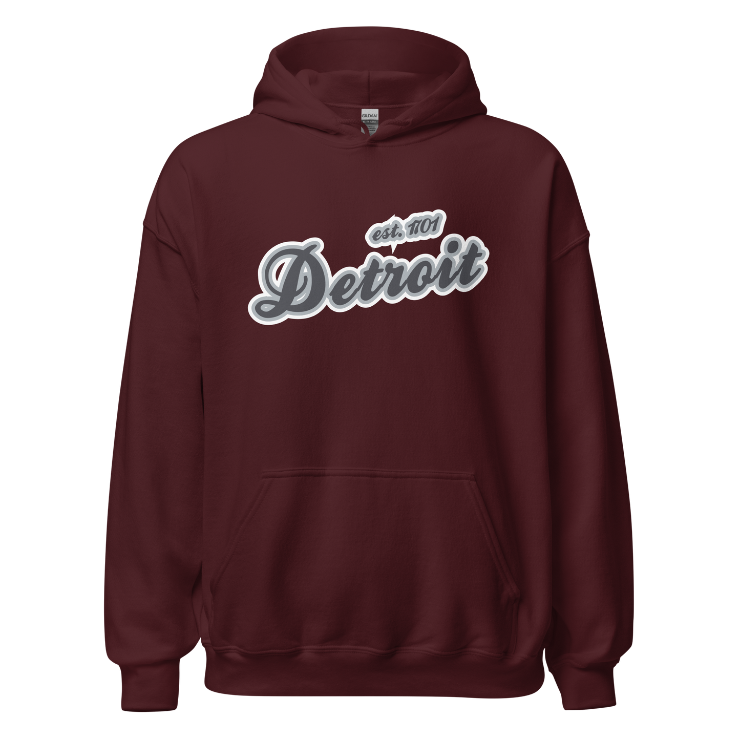 'Detroit EST. 1701' Hoodie (Iron Ore Grey Script Font) | Unisex Standard